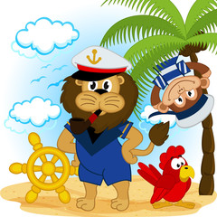 lion captain and monkey sailor - vector illustration