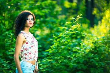 Fototapeta premium portrait of a beautiful blonde outdoors in the park
