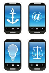 Symboles dans 4 téléphones mobiles
