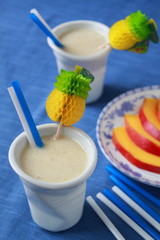 milkshake with banana, strawberry and mint