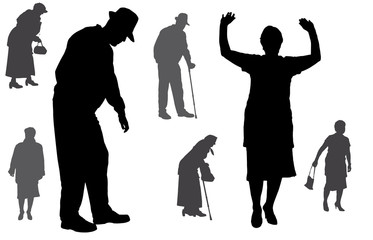 Vector silhouette of old people.