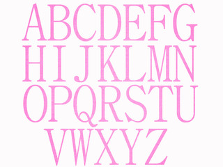 ピンクの布地のアルファベット