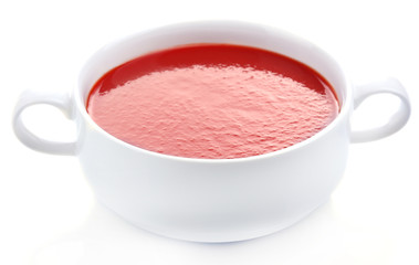 Tasty tomato soup, isolated on white