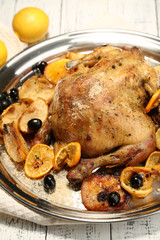Whole roasted chicken with vegetables