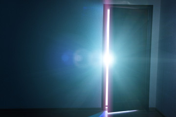 Fototapeta na wymiar Open door with bright light outside