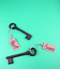 Keys to happiness, Conceptual photo. On color background