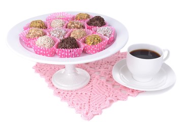 Set of chocolate candies isolated on white