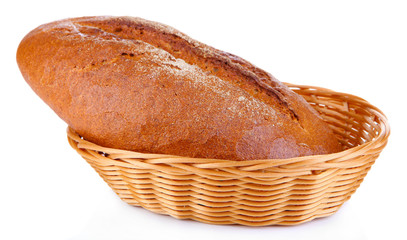 Rye bread in basket isolated on white