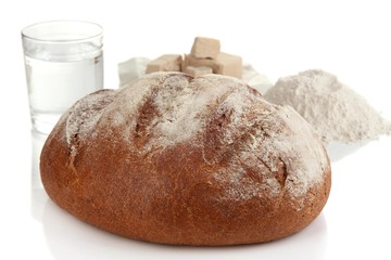 Composition with rye bread isolated on white
