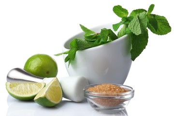 Ingredients for lemonade, isolated on white