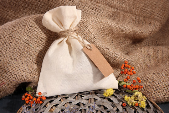 Textile Sachet Pouch With Dried Flowers, Herbs And Berries