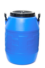 Blue plastic barrel isolated on white