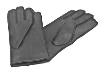 Pair of men's black leather gloves isolated on white background