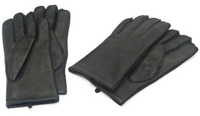 Pair of men's black leather gloves isolated on white background