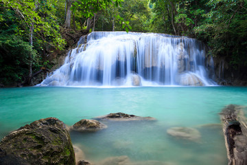 Fototapeta na wymiar Deep forest waterfall at Erawan waterfall Kanjanaburi Thailand