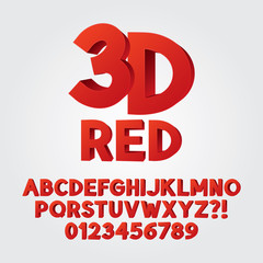 Abstract Red 3D Plastic Alphabet and Numbers, Eps 10 Vector