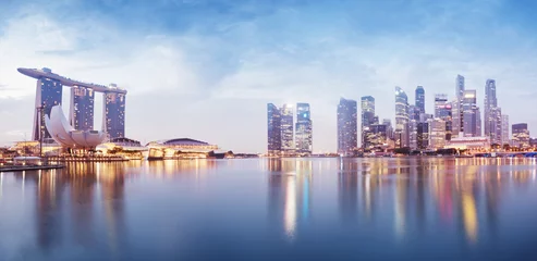 Foto op Plexiglas Panoramisch beeld van de skyline van Singapore & 39 s nachts. © fazon
