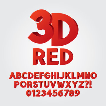 Abstract Red 3D Plastic Alphabet and Numbers, Eps 10 Vector