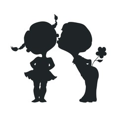 Silhouettes of kissing boy and girl