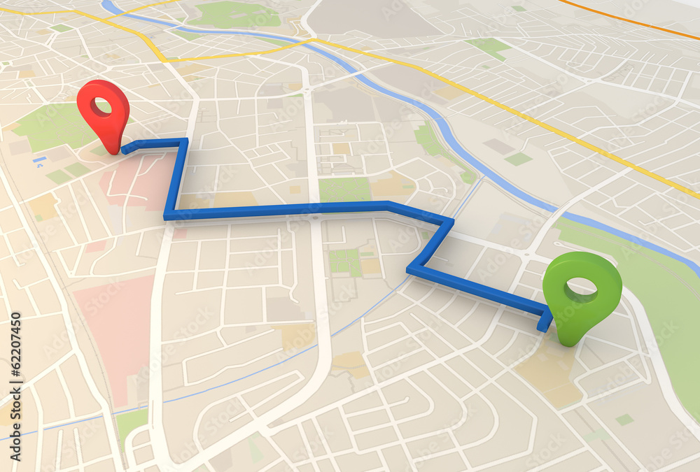 Poster city map with Pin Pointers 3d rendering image
