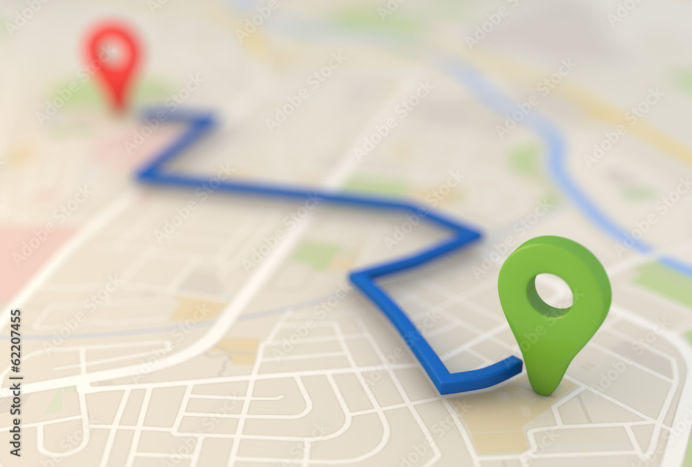 Poster city map with Pin Pointers 3d rendering image