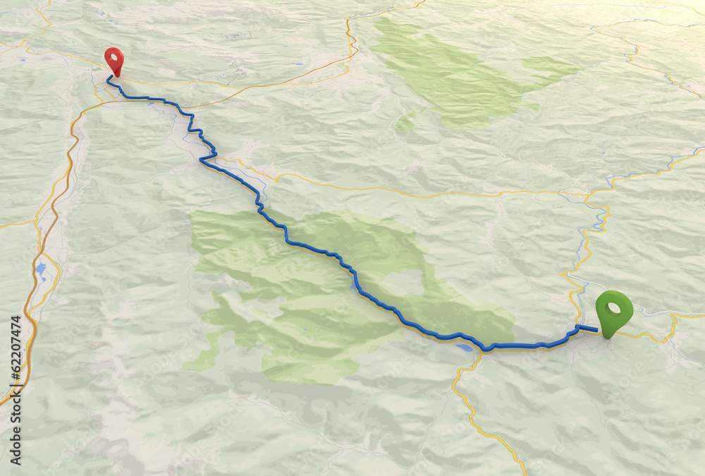 Poster road map with Pin Pointers 3d rendering image