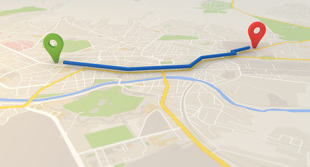 Fototapeta premium mapa miasta ze wskaźnikami Pin obraz renderowania 3d