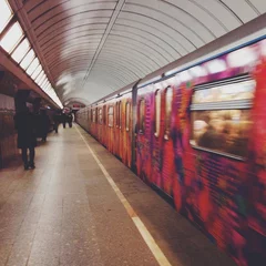 Aluminium Prints Moscow train in moscow metro