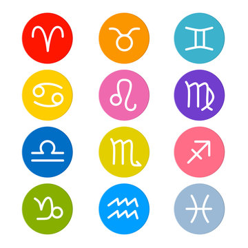 Vector Zodiac, Horoscope Circle Symbols in Retro Colors
