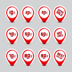 Business Discount Red Labels Set Isolated on Grey Background