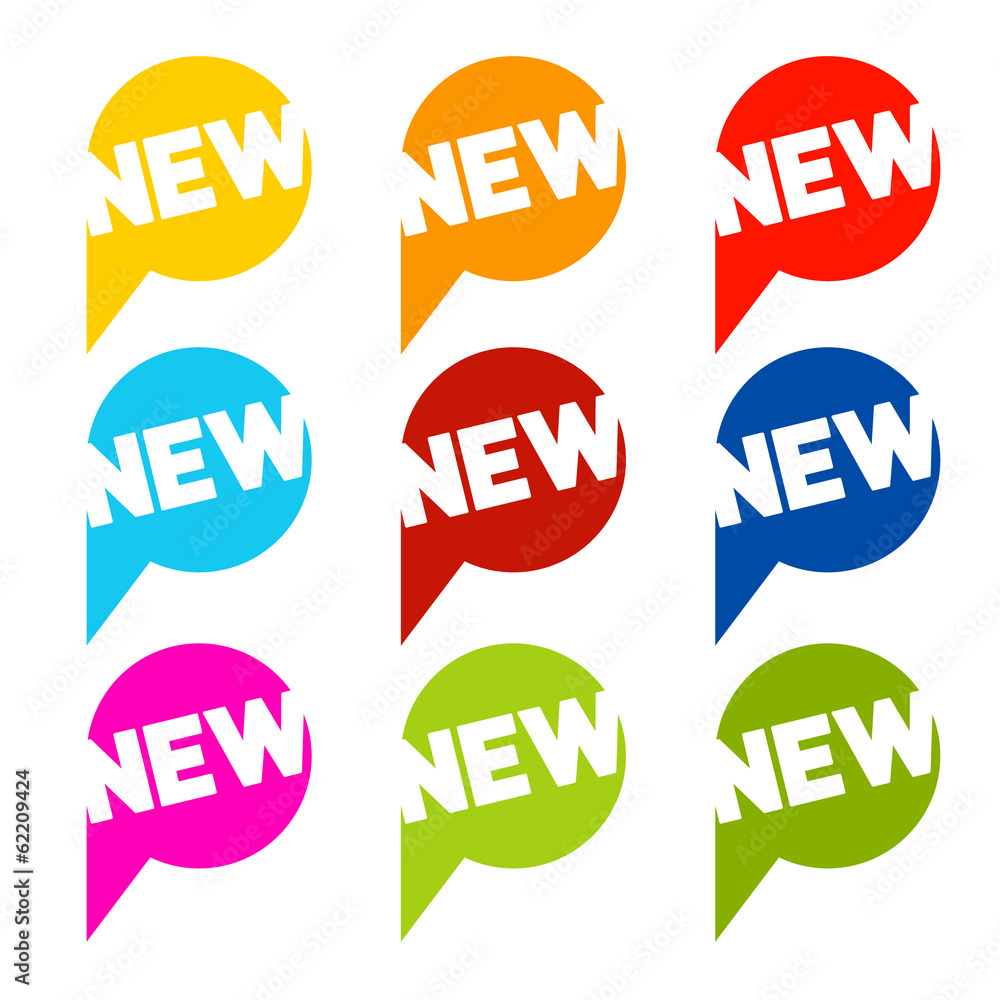 Poster flat design colorful vector stickers - labels set with new title