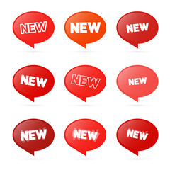 Red Stickers with New Title Isolated on White Background