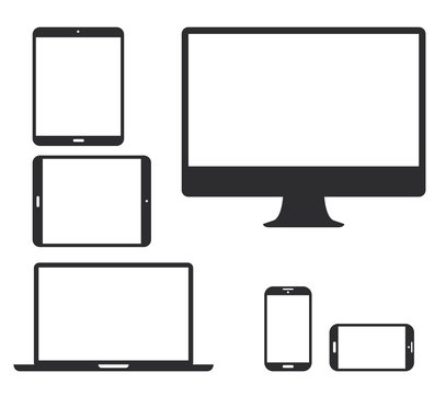 Set of black electronic device silhouette vector icons