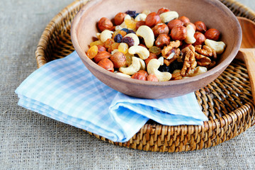 combination of various nuts in a large bowl
