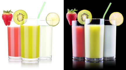 tasty summer fruits with juice in glass