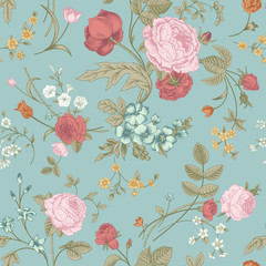 Seamless vector classic pattern with Victorian bouquet