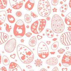 Seamless pattern of Easter eggs, red on white