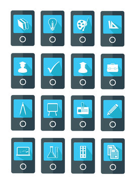 Mobile Education icons,Blue version,vector