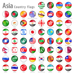Asian National Flag Buttons Set