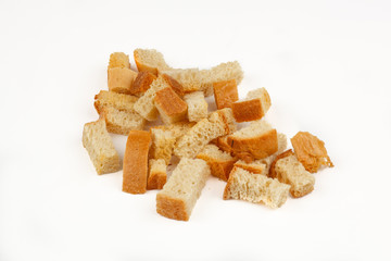 rusks from panary pieces on a white background