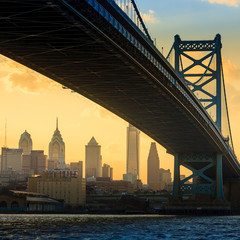 Panorama of Philadelphia skyline, Ben Franklin Bridge and Penn's