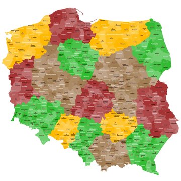 Fototapeta Szczegółowa mapa Polski