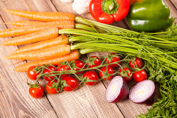 Fresh vegetables on a wooden table