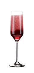 Close up of red champagne glass.
