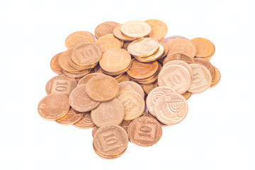 Heap of small Israeli coins