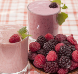 Сocktail of  banana with frozen  blackberries and  yogurt.