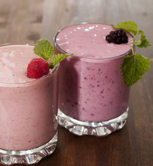 Сocktail of  banana with frozen  blackberries and  yogurt.