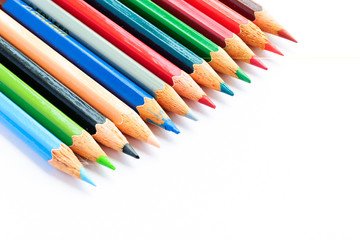 Color pencils on the white background