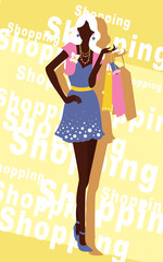 background with fashion girl and shopping bags