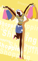 background with fashion girl and shopping bags